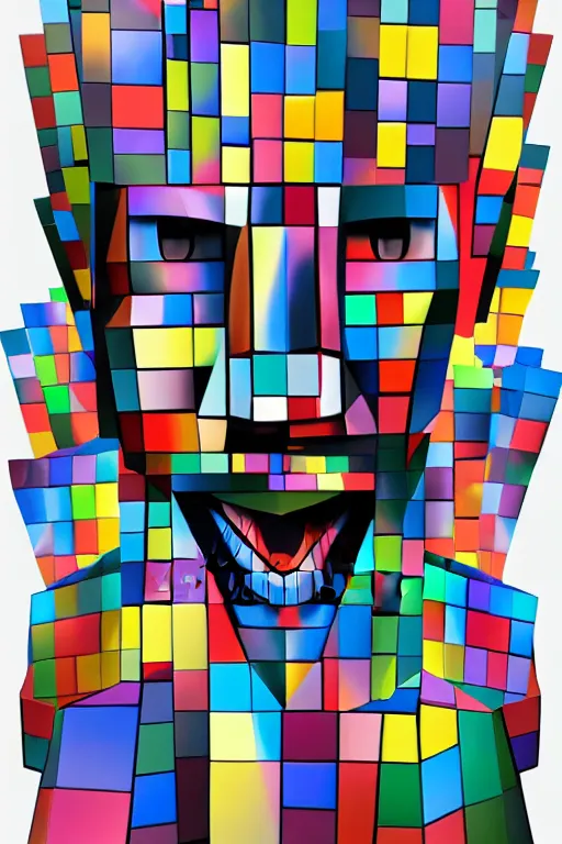 Image similar to cubist moai statue cutout digital illustration cartoon colorful beeple