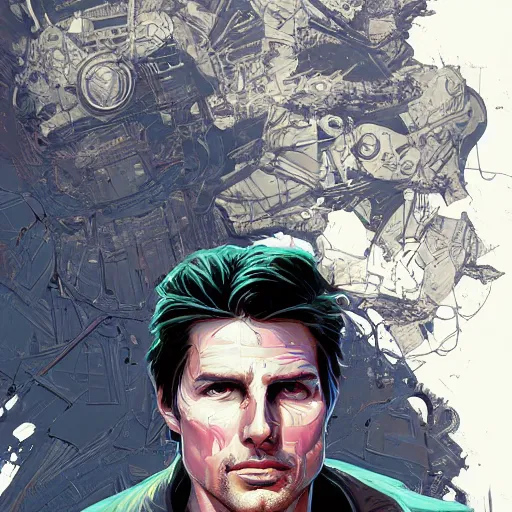 Prompt: a study of cell shaded portrait of Tom Cruise concept art, llustration, post grunge, concept art by josan gonzales and wlop, by james jean, Victo ngai, David Rubín, Mike Mignola, Laurie Greasley, highly detailed, sharp focus, alien, Trending on Artstation, HQ, deviantart, art by artgem