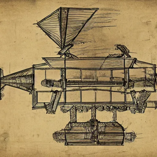 Prompt: ancient blueprint of a flying device