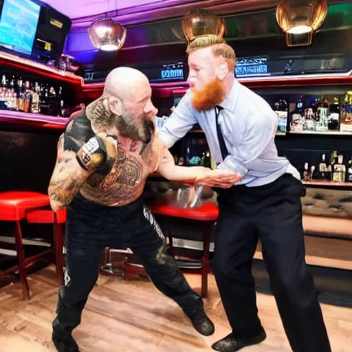 Image similar to Conor McGregor slapping a frail elderly man inside a bar