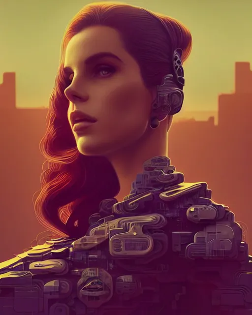 Image similar to portrait of lana del rey as a cyborg. intricate abstract. intricate artwork, by tooth wu, wlop, beeple, dan mumford. concept art, octane render, trending on artstation, greg rutkowski very coherent symmetrical artwork. cinematic, key art, hyper realism, high detail, octane render, 8 k, iridescent accents