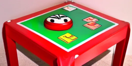 Prompt: Super Mario-themed red table