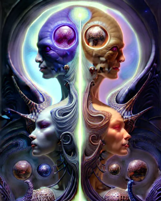 Image similar to a portrait of gemini light and dark fantasy character portrait made of fractals facing each other, ultra realistic, wide angle, intricate details, the fifth element artifacts, highly detailed by peter mohrbacher, hajime sorayama, wayne barlowe, boris vallejo, aaron horkey, gaston bussiere, craig mullins