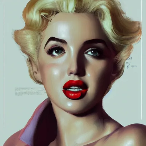 Prompt: Ana de Armas as Marylin Monroe with a blond hair, profile picture by Greg Rutkowski, asymmetrical, Organic Painting , Matte Painting, geometric shapes, hard edges, street art, trending on the artstation:2 by Sachin Teng:4, blur: -4