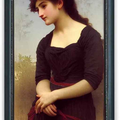 Prompt: photo of young woman by william - adolphe bouguereau
