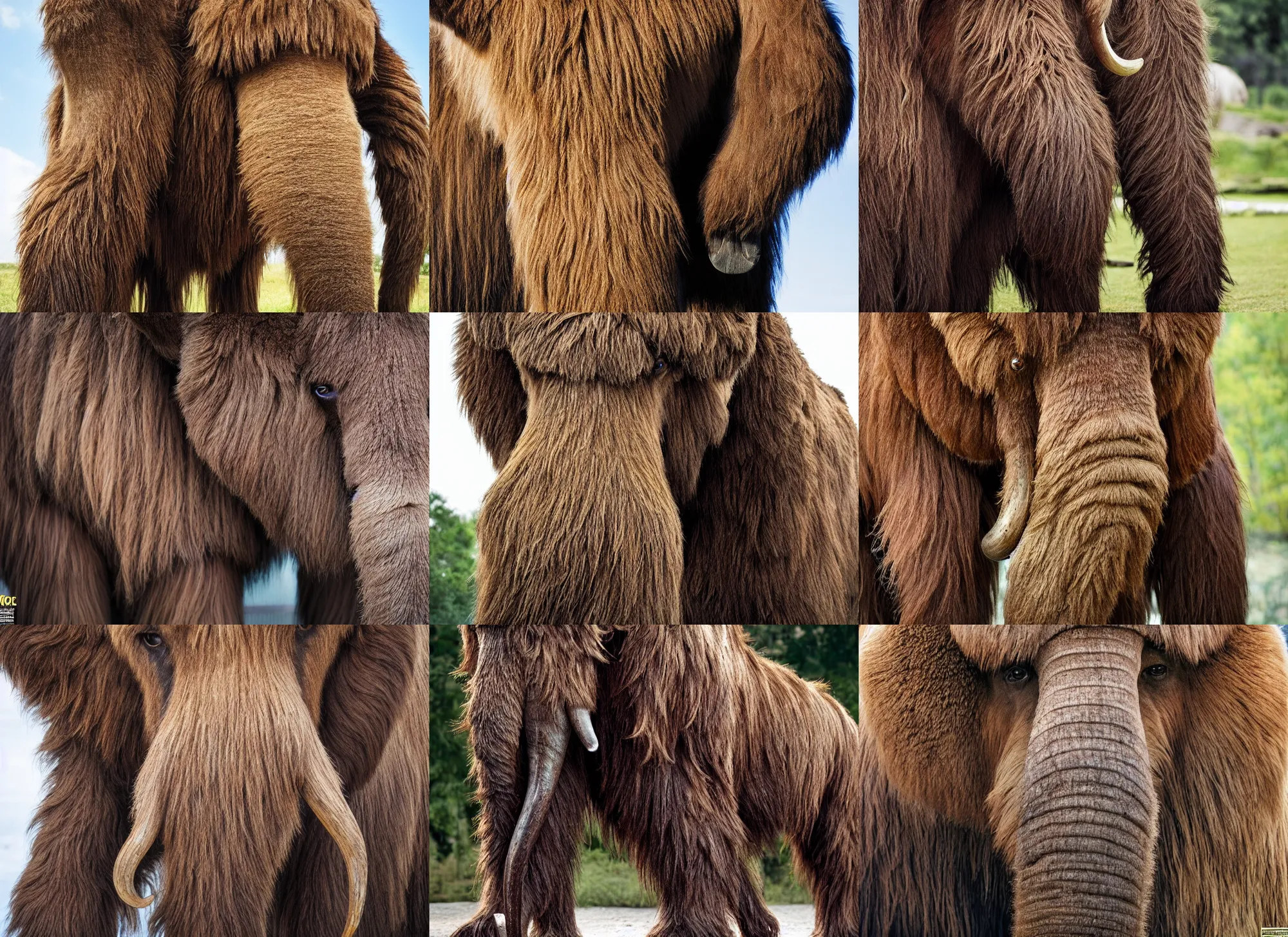 Prompt: photo of a very wooly brown hairy mammoth, mastodon, mammoth, detailed fur, zoo photography, National Geographic, HD,