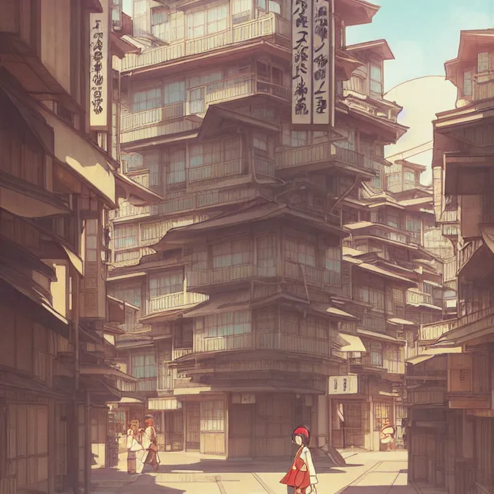 Image similar to empty japanese city, summer, in the style of studio ghibli, j. c. leyendecker, greg rutkowski, artem