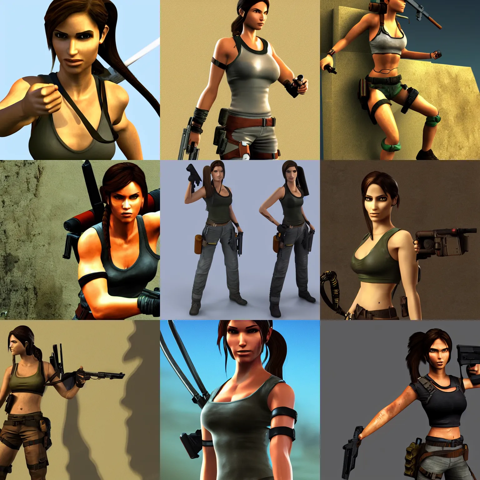 Prompt: Lara Croft (PlayStation 1 style), 3D render, promotional image, original style