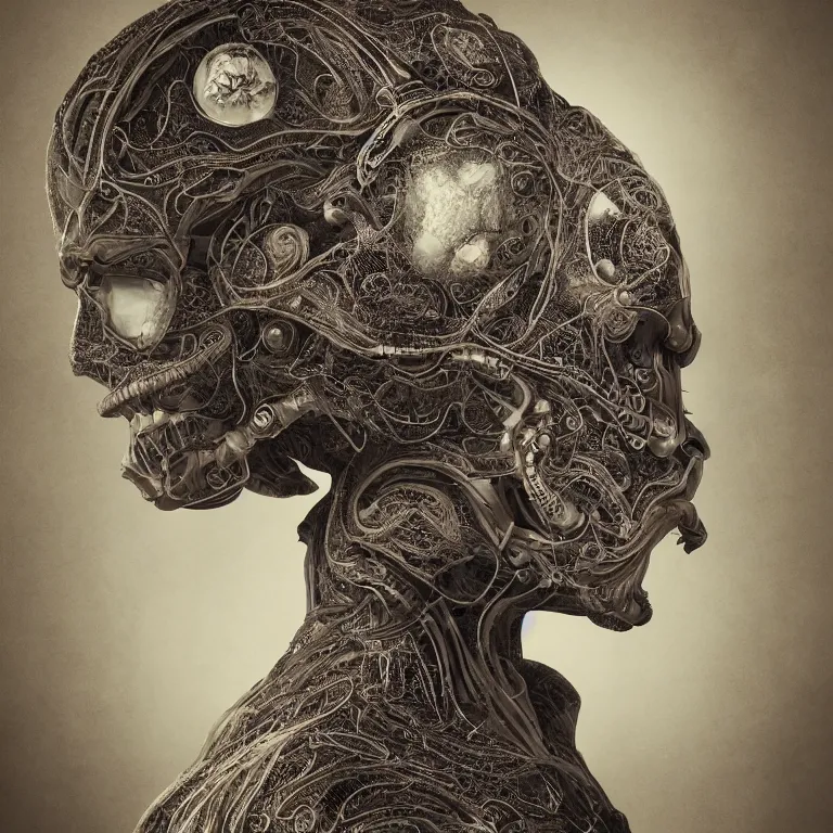 Prompt: old vintage portrait photo of surreal alien beautiful detailed intricate insanely detailed 3D render digital art, octane render, 8K artistic portrait photography, photorealistic