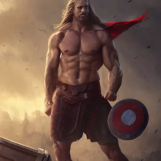 Prompt: warrior, male, thor, muscular, by wlop, cinematic, dark