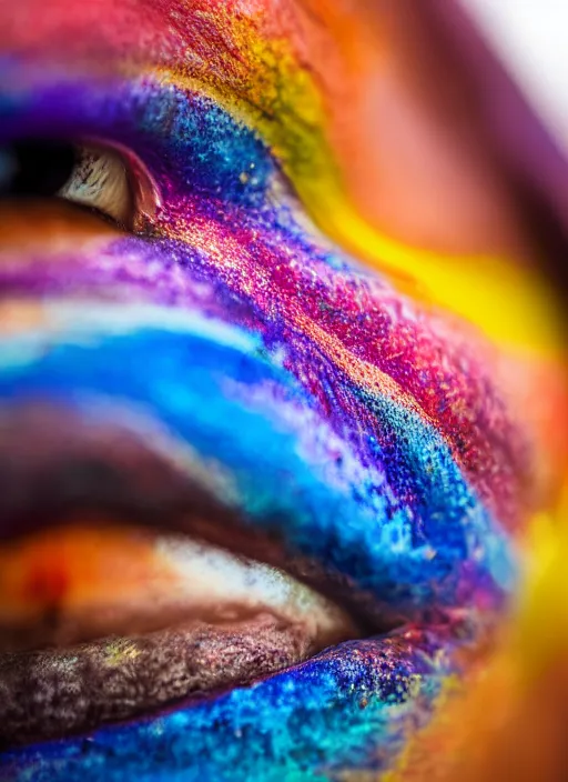 Image similar to a very detailed photograph of a face, depth of field, colorful