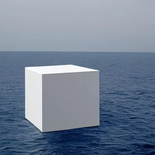 Image similar to A cube in the middle of the sea in the style of Richard Serra