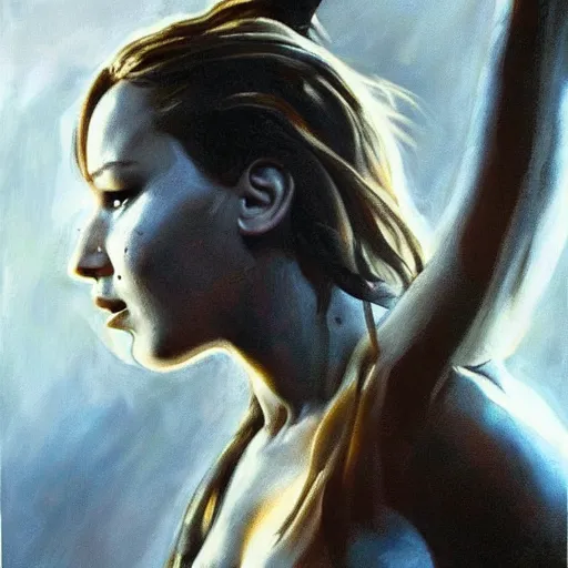 Prompt: ultra realistic portrait painting of jennifer lawrence in venom, art by frank frazetta, 4 k, ultra realistic, highly detailed, epic lighting.