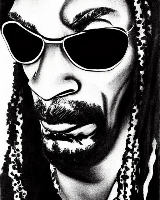 Image similar to portrait of snoop dogg, concept art, sumi - e style, intricate linework, artstation, trending, highly detailed, smooth, focus, art by yoji shinkawa,