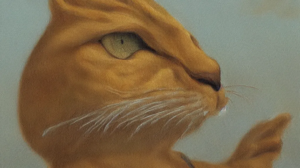 Prompt: an oil painting in the style of alan lee depicting garfield