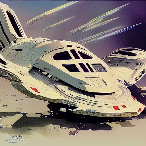 Image similar to concept art of an starship by john berkey