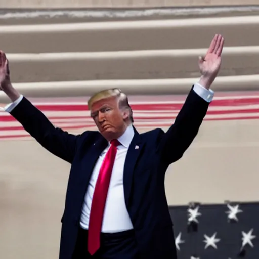 Image similar to still of donald trump saluting hitler at a rally, hyper realistic photo