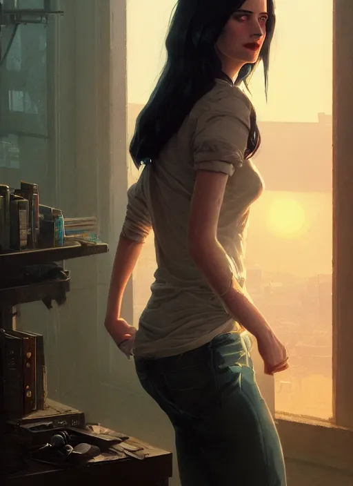 Image similar to highly detailed portrait of young eva green in gta v, stephen bliss, unreal engine, fantasy art by greg rutkowski, loish, rhads, ferdinand knab, makoto shinkai and lois van baarle, ilya kuvshinov, rossdraws, tom bagshaw, global illumination, radiant light, detailed and intricate environment