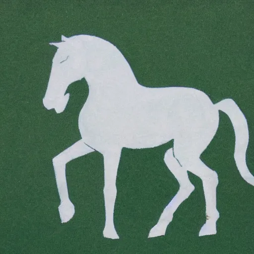 Prompt: a logo of the white horse of uffington, two tone print, green and white