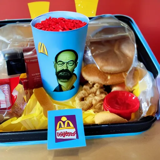 Image similar to a breaking bad themed happy meal in mcdonalds