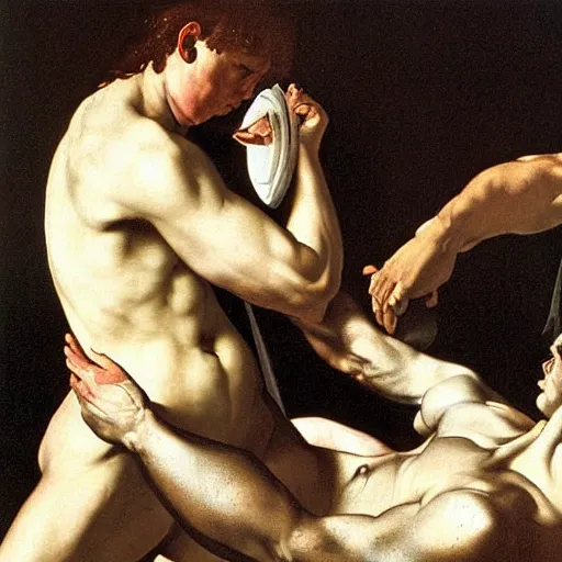 Image similar to achilles and hector by caravaggio