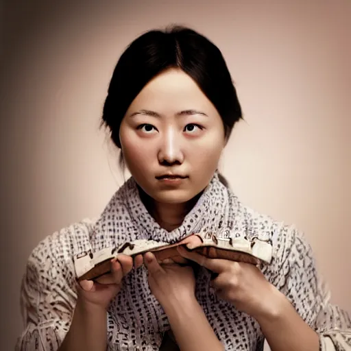 Prompt: photo of chinese young woman by Martin Schoeller , colors, sharpen, 4k, 85mm, award winning, realistic, professional light, detailed