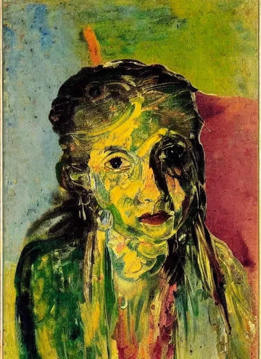 Image similar to affandi painting, portrait of a girl