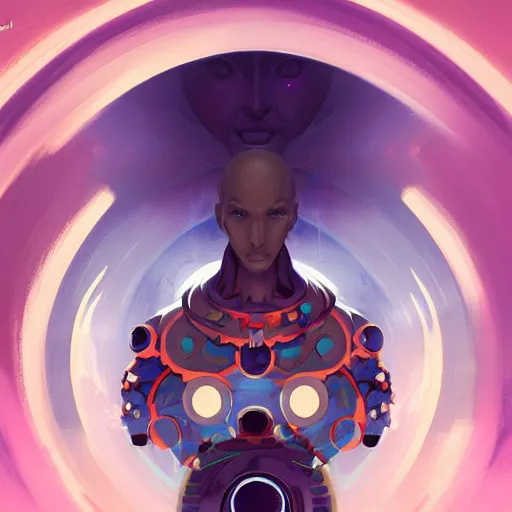 Image similar to symmetrical portrait of zenyatta by pete mohrbacher and guweiz and josan gonzalez, graphic novel, artstation, deviantart, pinterest, 4 k uhd image