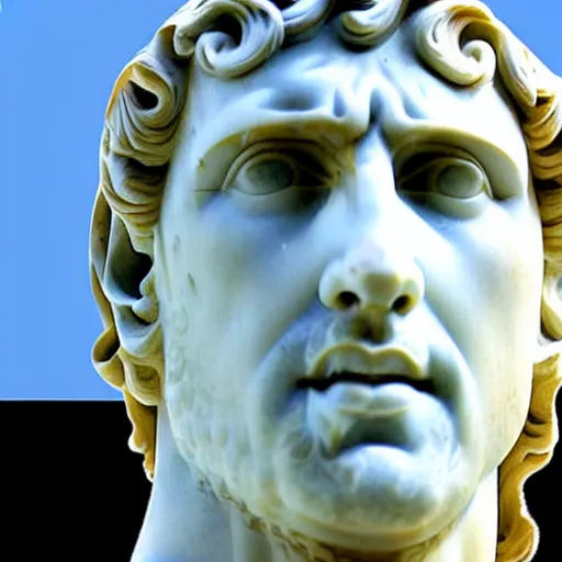 Prompt: a marble greek statue of nicolas cage