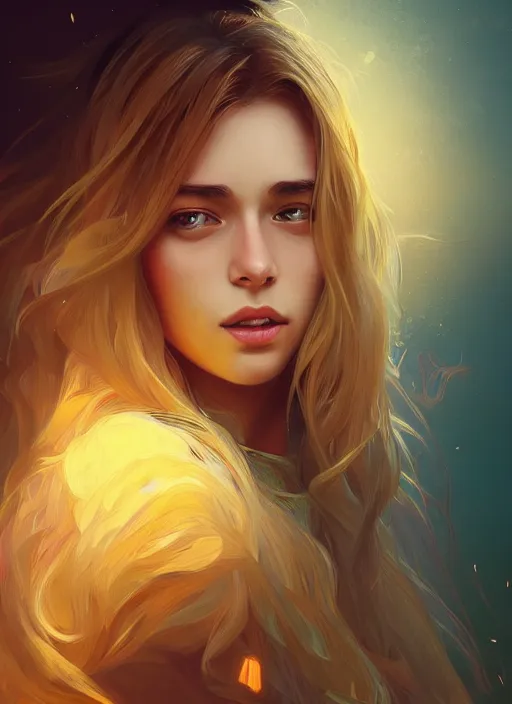 Image similar to handsome young women with shoulder length blonde hair, epic, half body shot, path traced, highly detailed, high quality, digital painting, alena aenami, lilia alvarado, shinji aramaki, karol bak, alphonse mucha, tom bagshaw