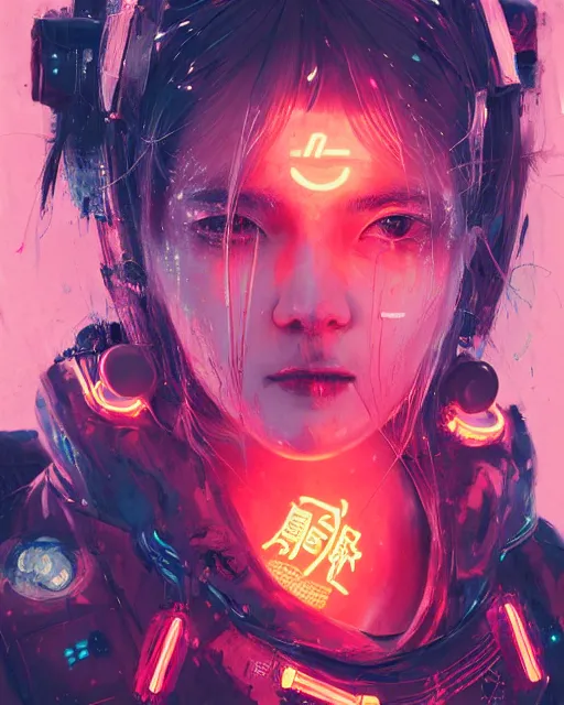 Prompt: detailed portrait Neon cleaner Girl, cyberpunk futuristic neon, reflective puffy coat, decorated with traditional Japanese ornaments by Ismail inceoglu dragan bibin hans thoma greg rutkowski Alexandros Pyromallis Nekro Rene Maritte Illustrated, Perfect face, fine details, realistic shaded, fine-face, pretty face