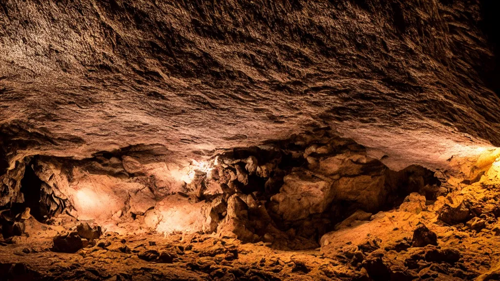 Prompt: a photo of a cave taken with a camera flash light