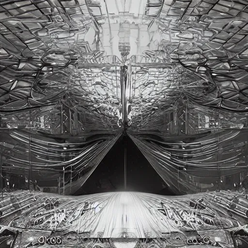 Image similar to digital sci-fi oily gloss reflection airport motherboard wall structure with organic brutalism forms in liquid and oil on the coronation of napoleon painting, on moon with medium size man walking with black background. unreal engine 5, keyshot, octane, artstation trending, by Zaha Hadid architects, by Matrix film color, high contrast pinterest black plastic, dark atmosphere pinterest tilt shift, 4k, 8k, 16k.