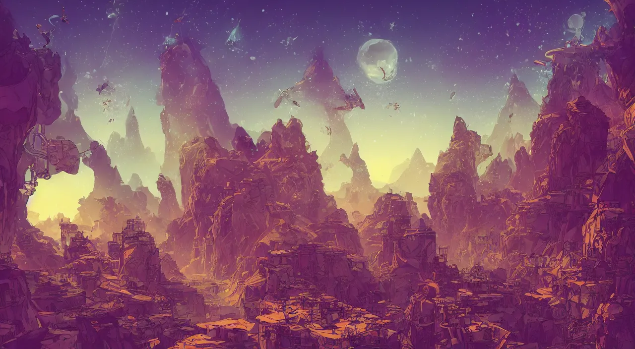 Image similar to vector wonderland bazaar zouk old egypt sky shine epic fantasy painting photoshop that looks like it is from borderlands and by feng zhu and loish and laurie greasley, victo ngai, andreas rocha, john harris