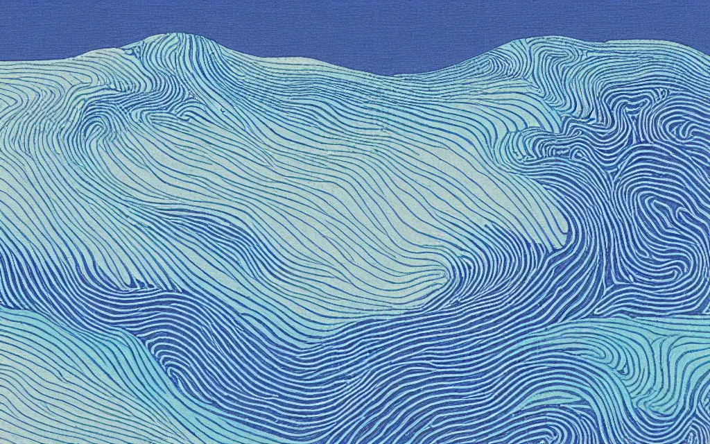 Image similar to a beautiful quiet beach in okinawa, fractal waves. japanese embroidery. retro minimalist art by jean giraud.