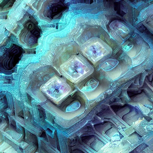 Image similar to Close up of intricate Marc Simonetti mandelbulb fractal, made of fluorite crystals, ultra detailed, fractal art, cgsociety, artstation