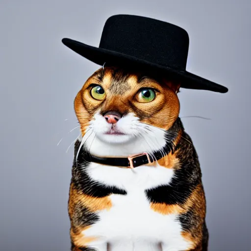 Image similar to beagle cat with a hat, black background, head shot, studio, 38mm
