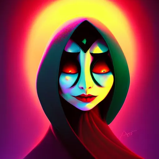 Image similar to curled perspective digital art of a dark hair woman with face covered by arafat arab scarf by anton fadeev from nightmare before christmas