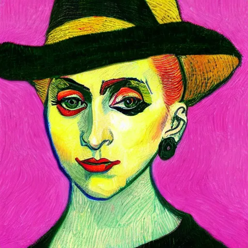 Image similar to a portrait painting of Lady Gaga in the style of Vincent Van Gogh and Albrecht Dürer, 4k,