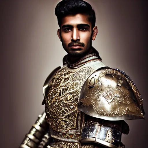 Image similar to a portrait of a beautiful young pakistani male wearing an alexander mcqueen armor , photographed by andrew thomas huang, artistic