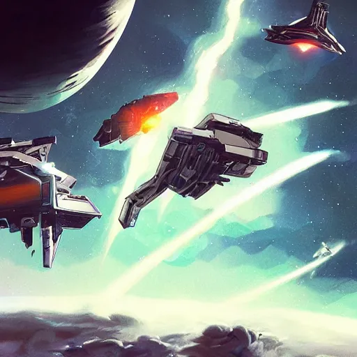 Image similar to epic space battle in low orbit above an alien world, sci-fi concept art
