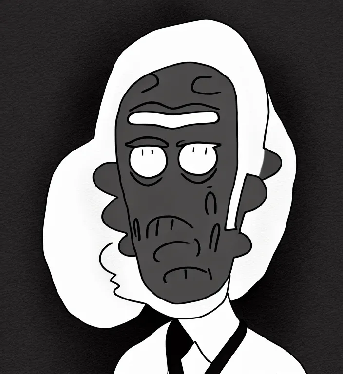 Image similar to white man with black fabric mask, short dark hair, true anatomy!, digital painting, style of rick and morty!!!