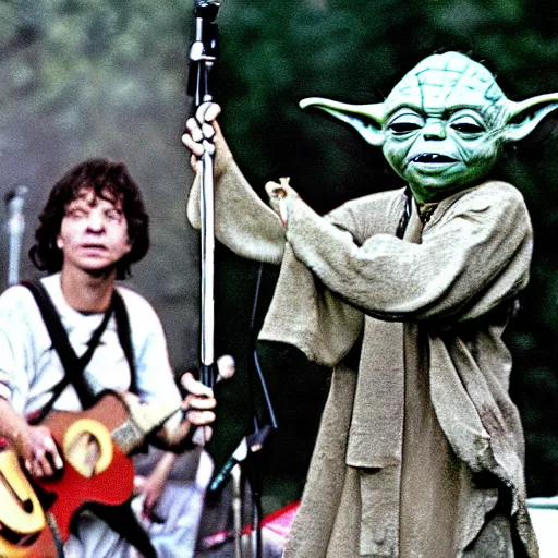 Image similar to yoda performing at woodstock