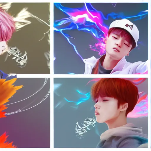 Prompt: jimin battling j hope in pokemon cards, in the style of james jean, artstation trending, 8 k, 3 d render, photorealistic, volumetric lighting caustics, pink