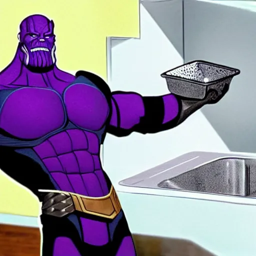 Image similar to thanos doing his dishes