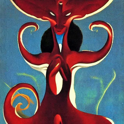 Prompt: a vintage poster of a animation movie titled Vulvine, about a fantasy dark Death love, by Saul bass, by Georgia o keeffe, by Gustave Moreau