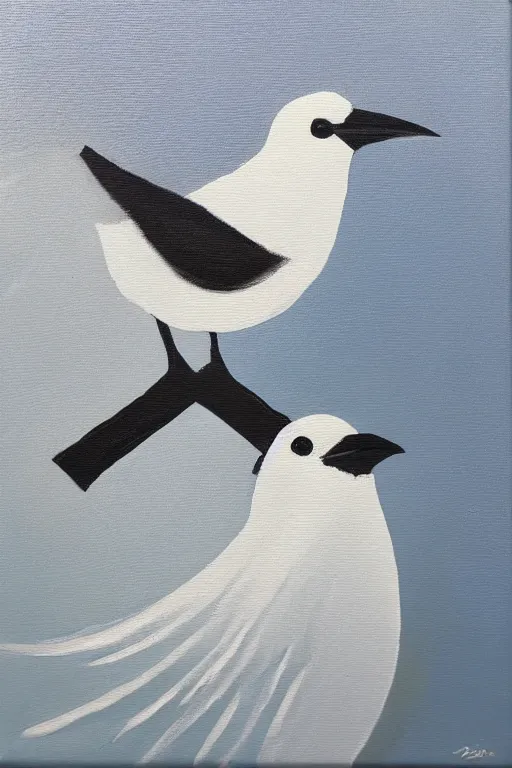 Image similar to painting of a bird on white canvas in the style of saatchi