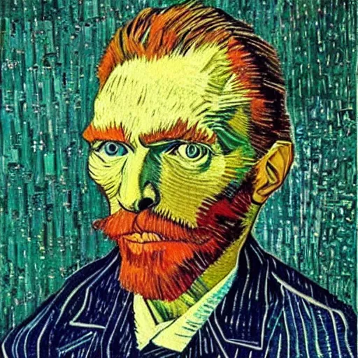 Prompt: portrait mash - up between mc escher and vincent van gogh