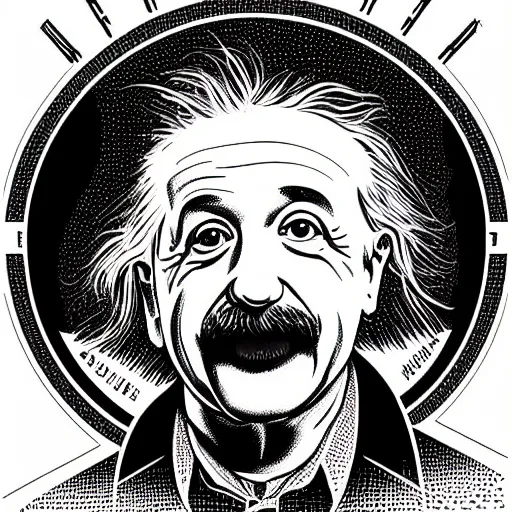 Image similar to portrait of albert einstein in front of a space - time diagram, by laurie greasley