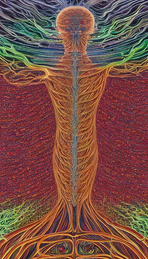 Prompt: The end of an organism, by Alex Grey ,